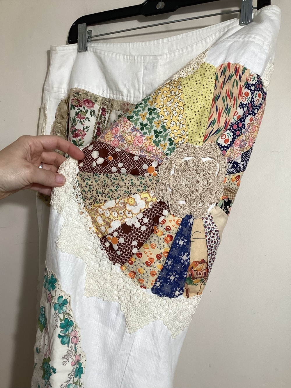Upcycled Reworked Patchwork Linen Pants Size 12 - Picture 4 of 16